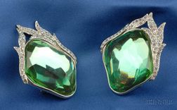 Green Paste and Rhinestone Earclips, Yves Saint Laurent
